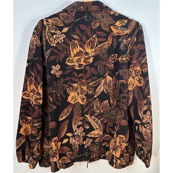 Blair Women's Large Petite Vintage Zip Up Floral Relaxed Fit Lightweight Jacket - Picture 7 of 9